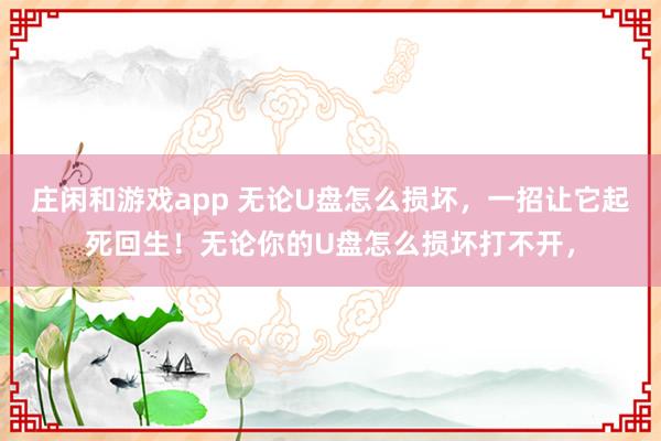 庄闲和游戏app 无论U盘怎么损坏，一招让它起死回生！无论你的U盘怎么损坏打不开，