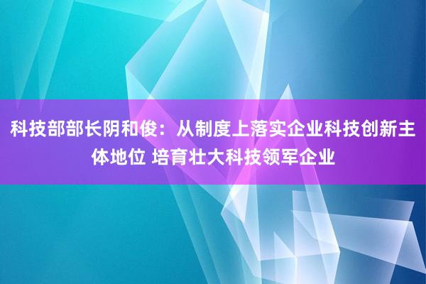科技部部长阴和俊：从制度上落实企业科技创新主体地位 培育壮大科技领军企业