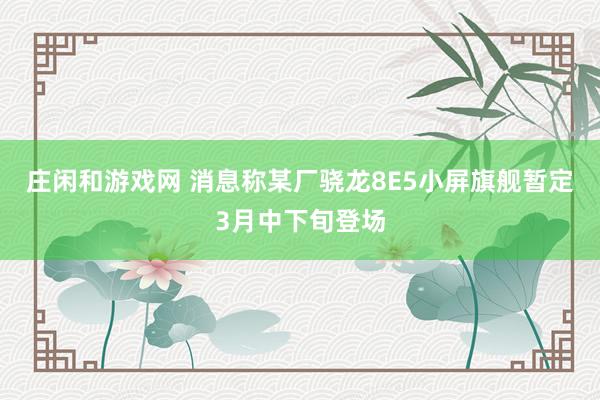 庄闲和游戏网 消息称某厂骁龙8E5小屏旗舰暂定3月中下旬登场