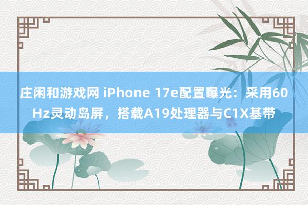 庄闲和游戏网 iPhone 17e配置曝光:采用60Hz灵动岛屏,搭载A19处理器与C1X基带