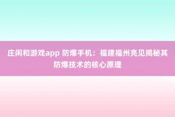 庄闲和游戏app 防爆手机：福建福州亮见揭秘其防爆技术的核心原理