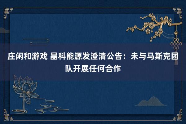 庄闲和游戏 晶科能源发澄清公告：未与马斯克团队开展任何合作